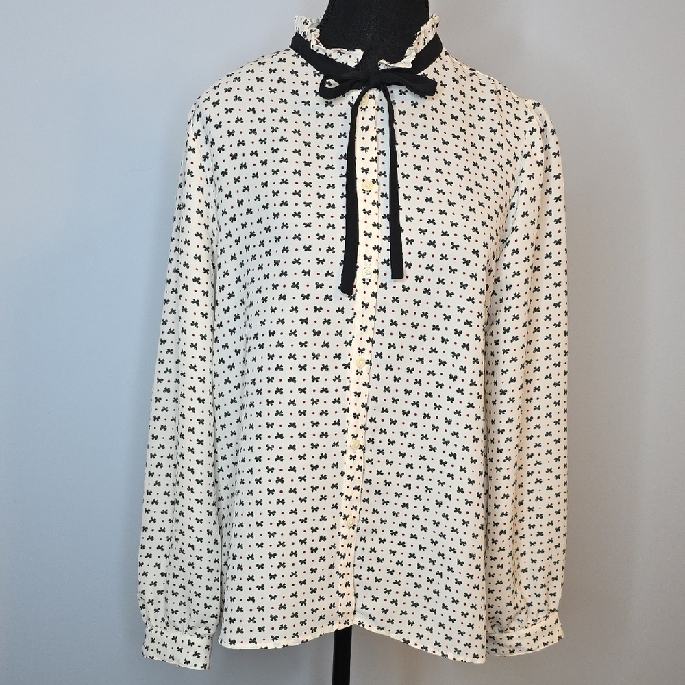 Ann Taylor Factory Ivory Top with Black and Red Details